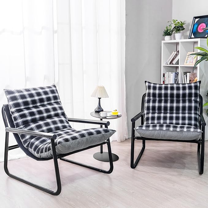 Accent Chair with Arms Living Room Chair with Cushion Comfy Chairs Padded Patio Leisure Lounge Chair Sturdy Comfy for Reading Nook &amp Bedroom 200Lbs Capacity(Black 2)