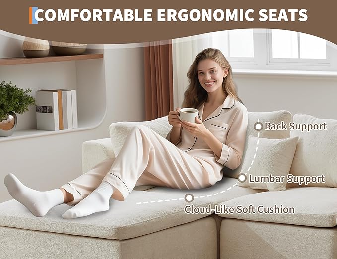 110 Cloud Sectional Couches for Living Room Convertible L-Shape Boneless Couch with Ottoman 3 Seater Modular Sectional Sofa Cream