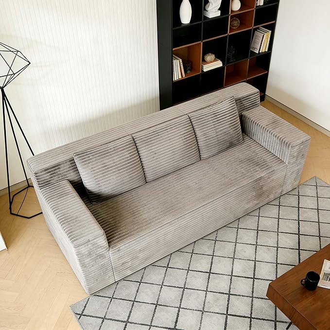 Boneless Couches for Living Room 71 Modern 3 Seater Sofa with Deep Seat Comfy Cloud Couch Sofa with Corduroy Fabric Memory Foam Floor Sofa with ArmrestsNo Assembly Required (Camel) | Deep Seat C