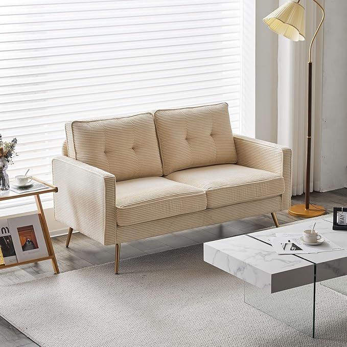 VINGLI 56 Modern Beige LoveseatSmall Corduroy Sofa Couch Deep Seat for Living Room2-Seater Loveseat Sofa for BedroomApartmentOfficeDormSmall Space
