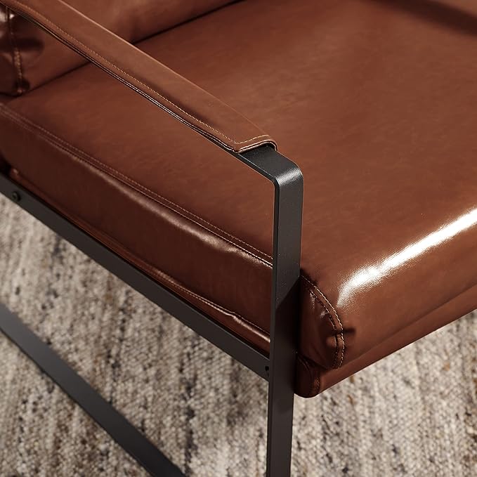 Art Leon Chairs for Bedrooms Set of 2 Mid Century Modern Chair Faux Leather Accent Chair for Living Room Chair Lounge Chair with Black Metal Legs Red Brown