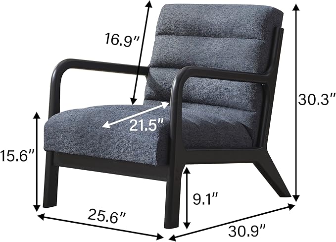 VKNOW Accent Chairs with Rubberwood Frame Accent Chairs Set of 2 Mid-Century Modern Upholstered Reading Armchair High Back Lounge Armchair Living Room Chair for Bedroom Reading Room Dark Blue