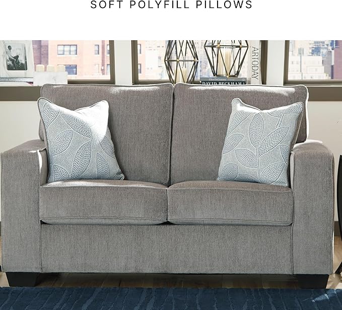 Signature Design by Ashley Altari Modern Loveseat with 2 Accent Pillows Light Gray
