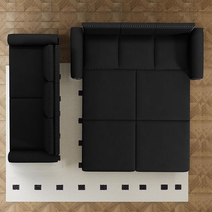 93.7 King Pull Out Sofa Bed 3 in 1 Convertible Sleeper Sofa 3 Seat Couch with Nailhead Trim &amp Rolled Arm for Living Room Apartment Office Black Velvet