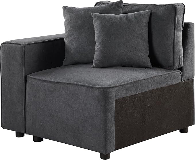 Grey Left Facing Accent Chair Modern Armchair with Loose Back &amp Throw Pillows Comfortable Lounge Chair for Office or Living Room