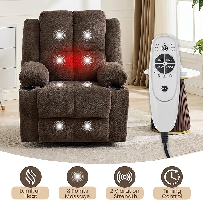 Oversized Power Lift Recliner Chair for Elderly 135° Lay Flat Electric Recliner with Massage &amp Heat Stand Assist Lift Chair with 2 Cup Holders for Living RoomBrown