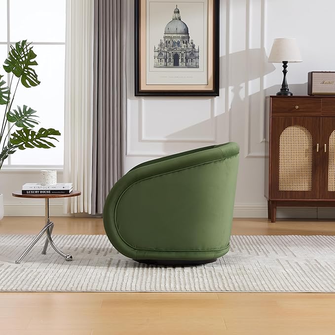 KEIKI 30.7 Swivel Accent Chair 360° Rotating Velvet Upholstered Armchair with Curved Back Single Sofa Chair for Living Room Bedroom Office Green