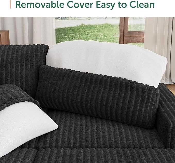 HONBAY 121.3 Inch Modular Sectional Sleeper Sofa with Pull Out Bed Convertible L &amp U Shaped Couch with Storage &amp Adjustable Backrest Velvet Black