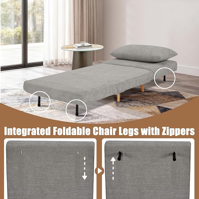 3 in 1 Sleeper Chair Bed Foldable Convertible Chair with Thickened Cushion and Sponge OTE Chenille Fabric Adjustable Backrest Upholstered Accent Chair for Apartment/Bedroom/Office - Dark Gray
