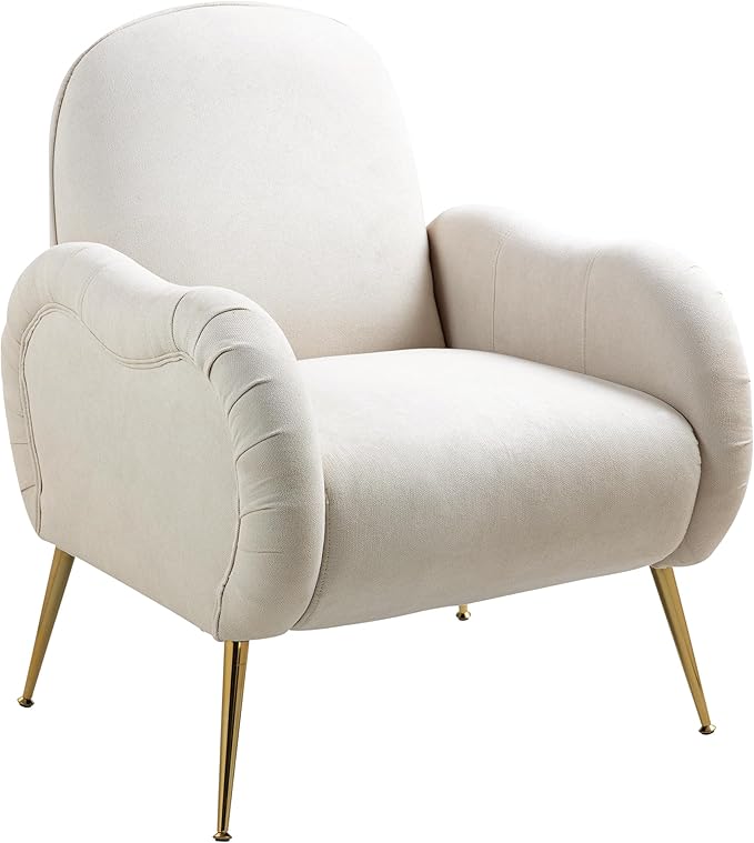 Accent Chair with Metal Gold LegsSnowflake Fabric ArmchairSingle Sofa Chair for Living Room Bedroom Dining Room Accent Club Guest Chair Holds 300lbs(Beige)