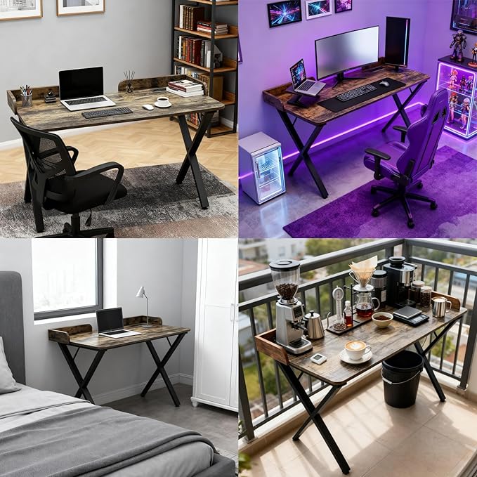 Lightdot 47x24 Inches Computer Desk with Power Outlets &amp USB Deeper Desktop &amp Baffle Gaming Office Writing Work Desk for Home Office Study Bedroom Heavy Duty Metal Frame Rustic Brown