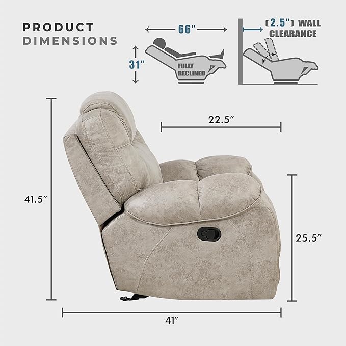 Lexicon Manual Double Reclining Loveseat Polished Microfiber Manual Wall Hugger Loveseat Recliner for Living Room Center Storage Console/Cup Holders/Pillow Top Arm Easy Assembly Pewter