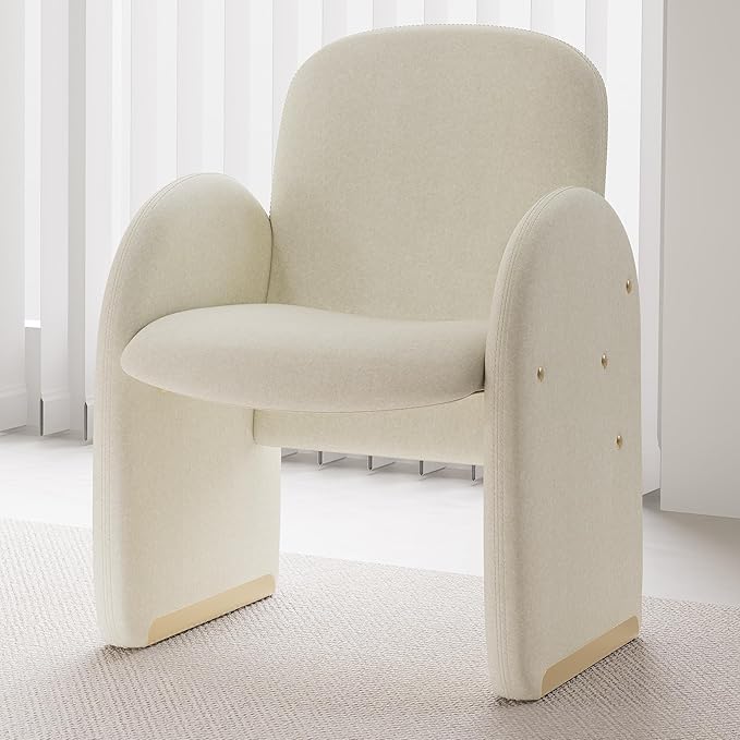 YOUTASTE Oversized Velvet Accent Chair for Living Room Mid-Century Modern Dining Room Arm Chair with Gold Metal Legs 300 LBS Capacity Comfy Upholstered Office Single Sofa Beige