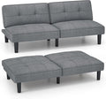 KOMFOTT Convertible Futon Sofa Bed Upholstered Folding Linen Sleeper Couch with 6-Position Adjustable Backrest Thick Cushion Adjustable Recliner Couch Bed Loveseat for Living Room Small Spaces