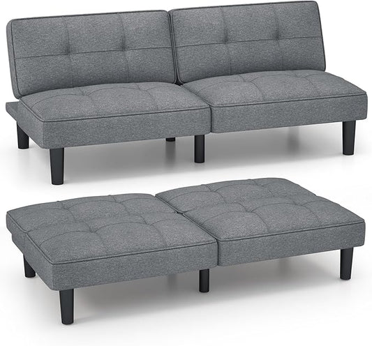 KOMFOTT Convertible Futon Sofa Bed Upholstered Folding Linen Sleeper Couch with 6-Position Adjustable Backrest Thick Cushion Adjustable Recliner Couch Bed Loveseat for Living Room Small Spaces