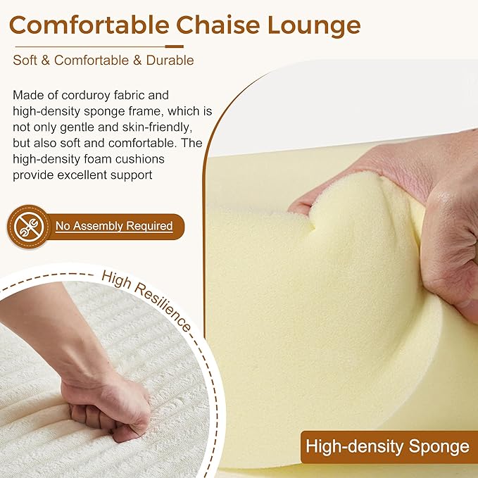 Avenix 66 Oversized Boneless Chaise Lounge Chair IndoorCorduroy Comfy Oversized Reading Chair Boneless Couch Bed ChairNo Assembly RequiredBeige