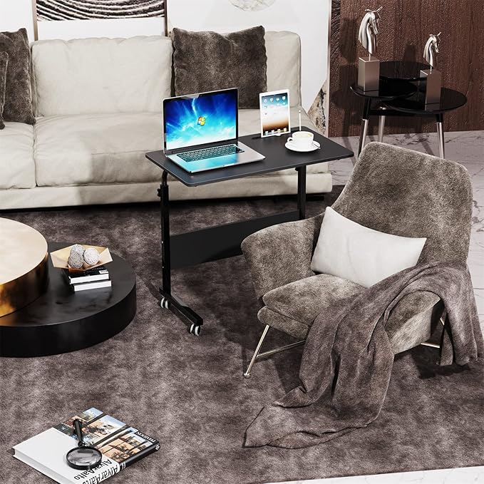 SDHYL Mobile Side Table with Wheels Adjustable Height C Table with Phone Holder &amp Storage 23.6 Inch Portable Rolling Desk for Sofa Bedroom Living Room Home Office