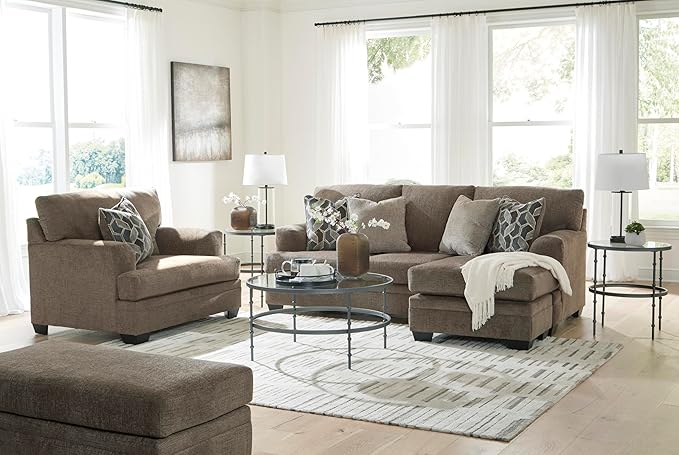 Signature Design by Ashley Stonemeade Casual Right-Arm Facing Sofa Chaise with 4 Toss Pillows Dark Brown