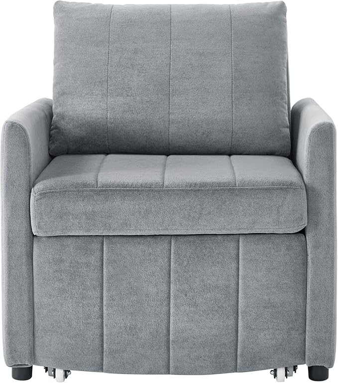 Pull Out Sofa Bed for Living Room 31.5 Upholstered Convertible Sleeper Sofa 3-in-1 Convertible Sleeper Chair with 5-Position Adjustable Backrest Side Pockets and a Storage Basket (Grey/352)