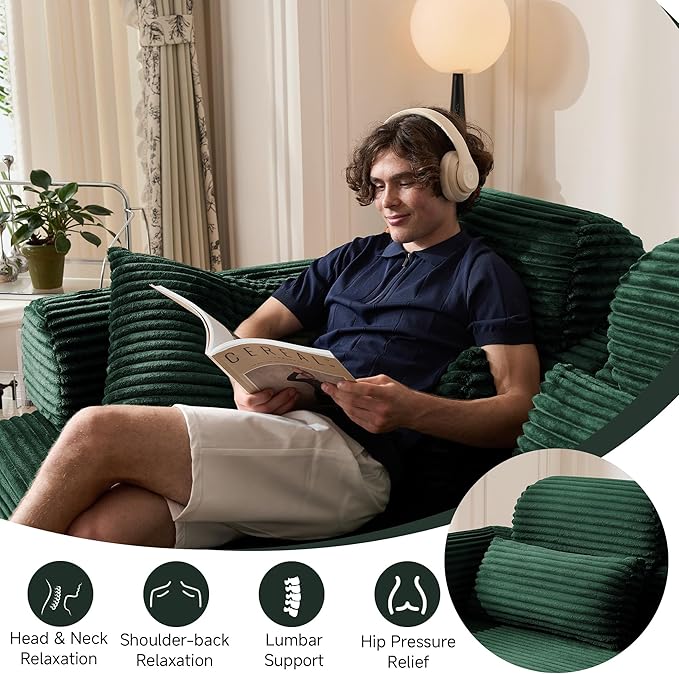 79 Sofa Bed Deep Seat 32 Sleeper Sofa 5-in-1 Convertible Sofa Bed Boneless Couch in a Box Corduroy Floor Futon with Thickened backrest and Headrest Pillows Side Pockets Olive Green