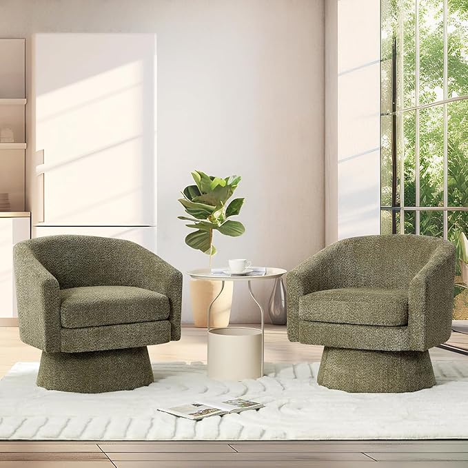 Modern 360° Swivel Accent Chair - Chenille Lounge Reading Sofa with Storage Space Single Club Armchair for Living Room Bedroom Office(Green)