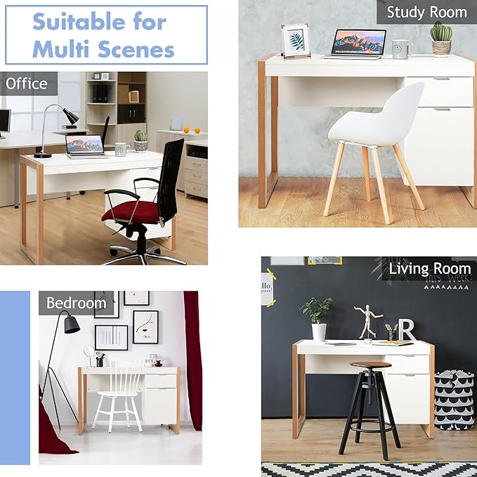 Modern Computer and Writing Desk Workstation Table for Home Office Multi Color Contemporary Rectangular Wood Finish Drawers