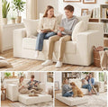 Convertible Sofa Bed 5 In 1 Small Boneless Couch Pull Out Loveseat Sleeper SofaCorduroy Futon Couch Folding Mattress with 4 Pillows for Living Room Bedroom Lounge (No Assembly) (Beige 58Inch)