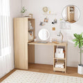 Foldable Desk Hidden Expandable Desk with Storage and Storage Shelves Mid-Century Modern L-Shape Fold Out Table for Small Spaces Apartments Home Office and Bedroom (Natural 15.75-49.60)