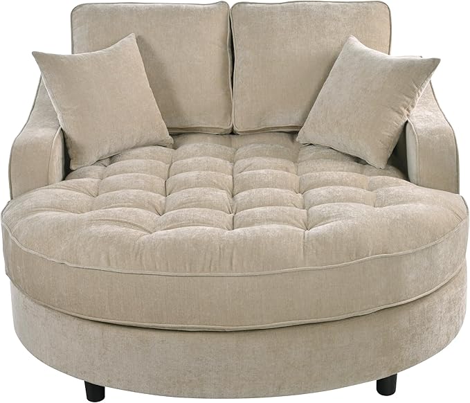 Merax 55 Modern Chaise Lounge Sofa Bed Chenille Upholstered Couch with Tufted Seat and Removable &amp Adjustable Pillows for Living Room Champagne
