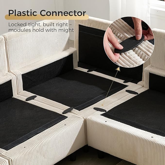 KKL 6 Seaters Sofa Bed for Living Room - Sofa Couch with Storage Ottoman Convertible L/U-Shaped Sleeper Couch for Living Room Modern Reversible Design Beige