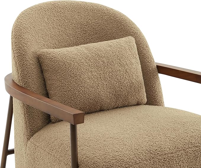 CHITA Accent Chair for Living Room FSC Certified Modern Upholstered Faux Sherpa Fabric Armchair with Metal Frame and Wooden Armrests Camel