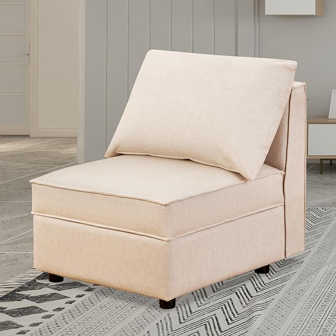 Ainfox Sectional Sofa Couches for Living Room - Convertible Armless Sofa Chair with Storage High Supportive &amp Soft Sponges Modular Sectionals Sofa for Apartment Office Small Space(Beige)
