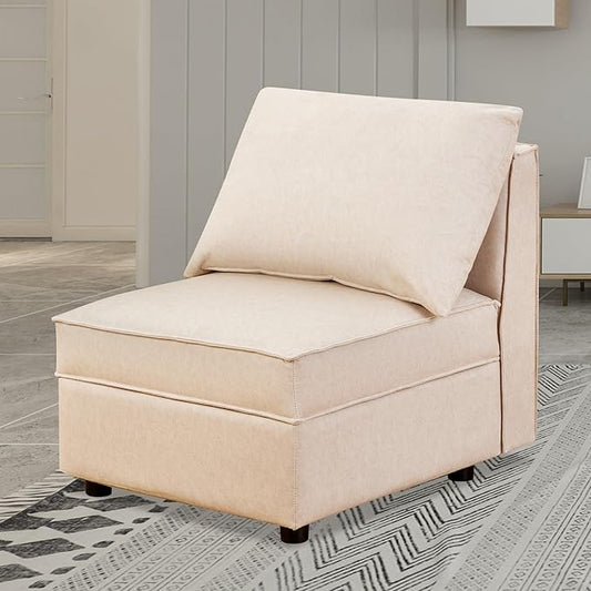 Ainfox Sectional Sofa Couches for Living Room - Convertible Armless Sofa Chair with Storage High Supportive &amp Soft Sponges Modular Sectionals Sofa for Apartment Office Small Space(Beige)