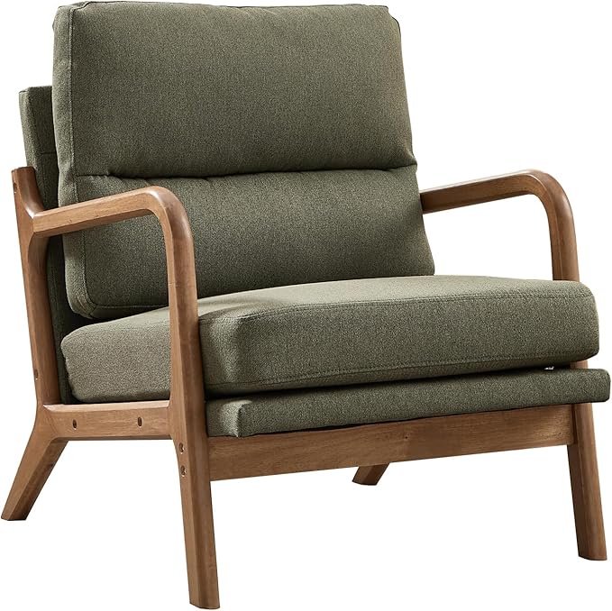 Bonzy Home Mid Century Modern Accent Chairs Set of 2 Solid Wood Frame Upholstered Lounge Armchairs with Supportive Cushions Living Room Conversation Chairs Green