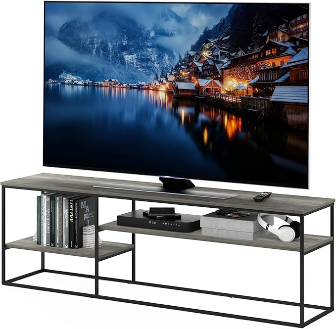 Furinno Moretti Modern Lifestyle TV Stand Entertainment Center for TV up to 78 Inch for Living Room Bedroom Grey Oak