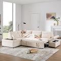 Modular Sectional Sleeper Sofa Bed 107'' Pull Out Bed Sectional Sofa with Free Movement Storage Ottoman L-Shape with Wide Seats Oversized Chenille Sofa for Living Room (Light Khaki+Beige/512)