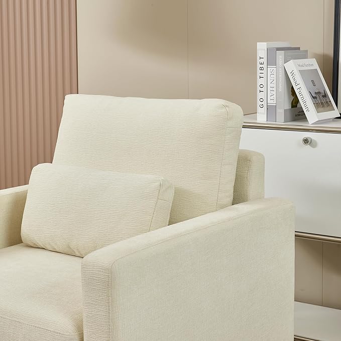 Mid Century Modern Accent Chair Comfy Upholstered Living Room Chair Single Sofa Arm Chair Reading Accent Chair with Lumbar Pillow for Living Room Bedroom Office