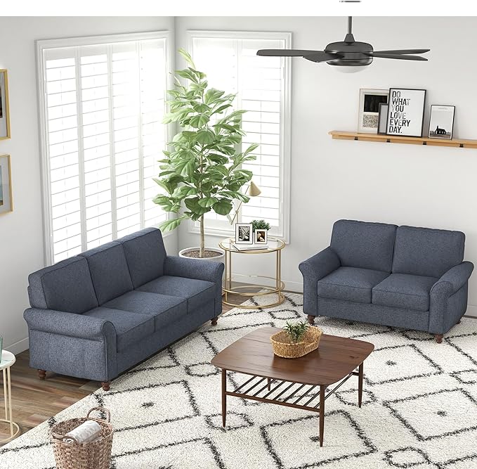 Bonzy Home 57 Loveseat Sofa 2 Seater Comfy Love Seat Sofa for Living Room Apartment Office Blue