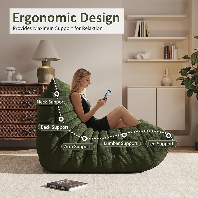 Bean Bag Chairs for Adults Floor Gaming Bean Bag Chair Memory Foam BeanBag Chair Bean Bag Sofa with Filler Faux Fur Fireside Beanbags Lazy Sofa for HomeApartment or Gaming Venue (Coffee Single)