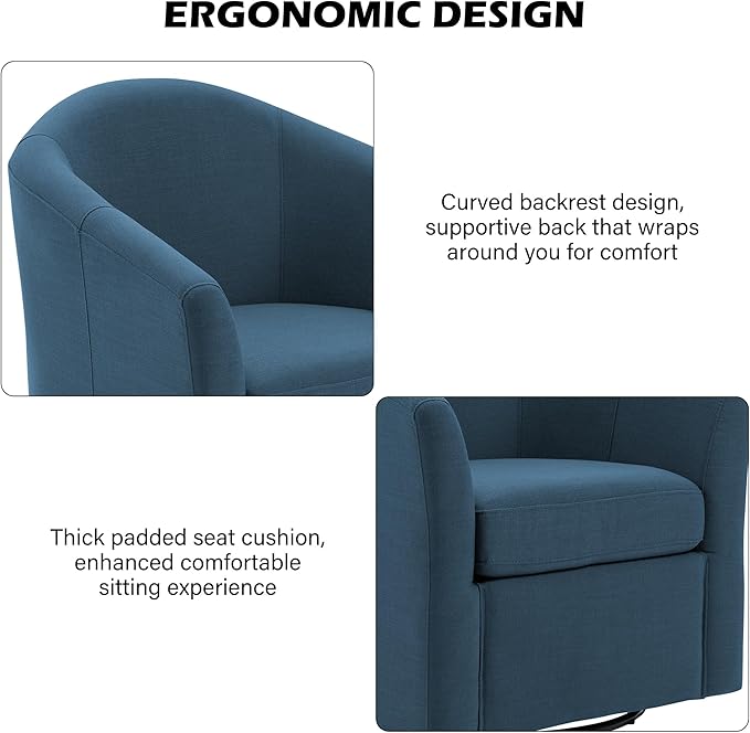 Swivel Accent Chair Armchair Modern Round Single Sofa Seating Comfy Reading Barrel Chairs for Living Room Bedroom (Blue Set of 2)