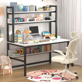 Aquzee Computer Desk Easy Assembly Gaming Table with Hutch and Shelves 4 Tiers Desk with Large Wood Desktop Metal Legs Ideal for Storage Study Work Writing Homework White 55Wx65Hx23.6D Inches