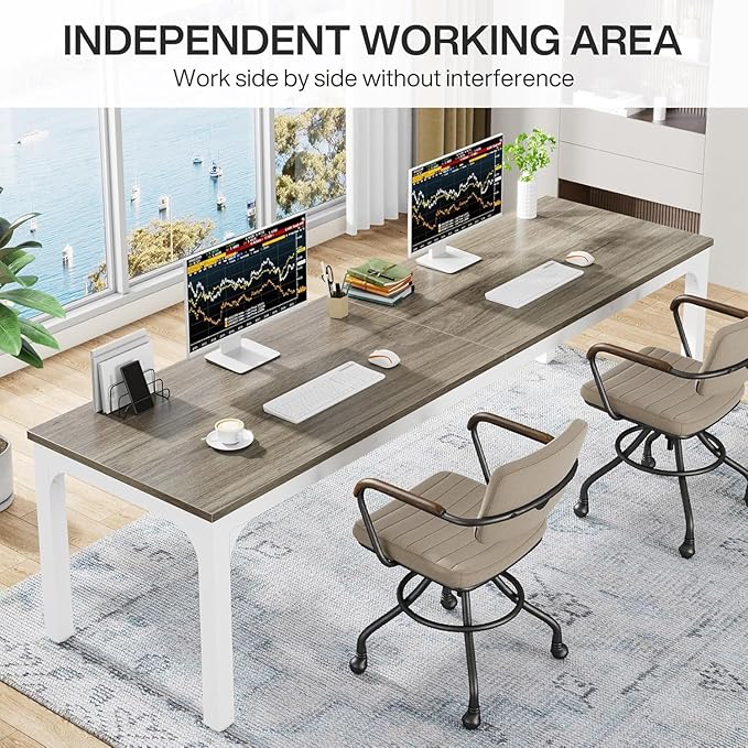 78 Two Person Computer Desk with Drawers Long Double Home Office Desk with with Storage Shelves Large Gaming Study Writing Table Workstation for Office (White+Oak)