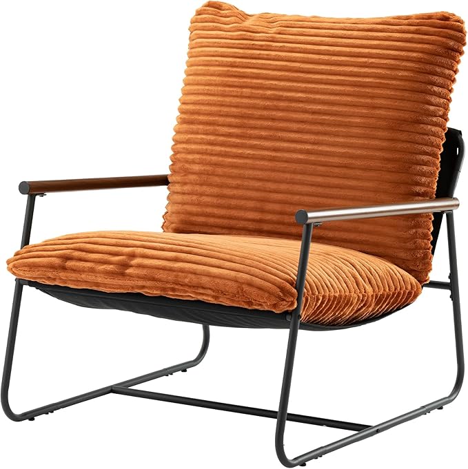 HOMPUS Modern Accent Chair Set of 2 Cozy Sling Accent Chair Living Room Chairs with Upholstered Soft Cushion &amp Metal Frame Comfy Reading Chair for Living Room Balcony Easy Assembly Brown