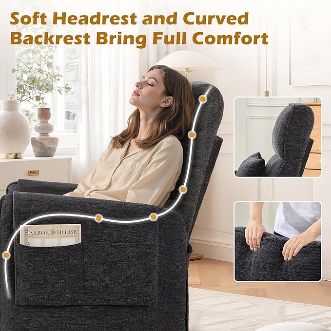 Power Recliner Chair Small Recliners for Small Spaces Electric Recliner Chairs for Adults with Memory Function Reclining Chair with Remote Pillow and Side Pockets Living Room Chenille