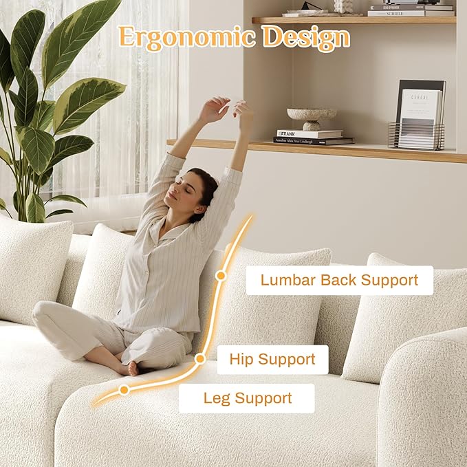 120 Curved Sectional Sofa Cream Cloud Couches Boneless Sectional Couch for Living Room Modular Curved Couch Oversized Comfy Modern Sofa Plush Chenille with 4 Pillows Beige