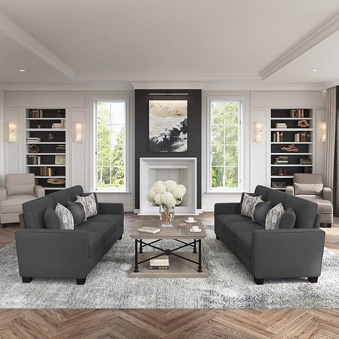 Bush Home Accent Chair with Arms Modern Armchair with Pet-Friendly Fabric Upholstery Living Room Stockton Collection Charcoal Gray Herringbone
