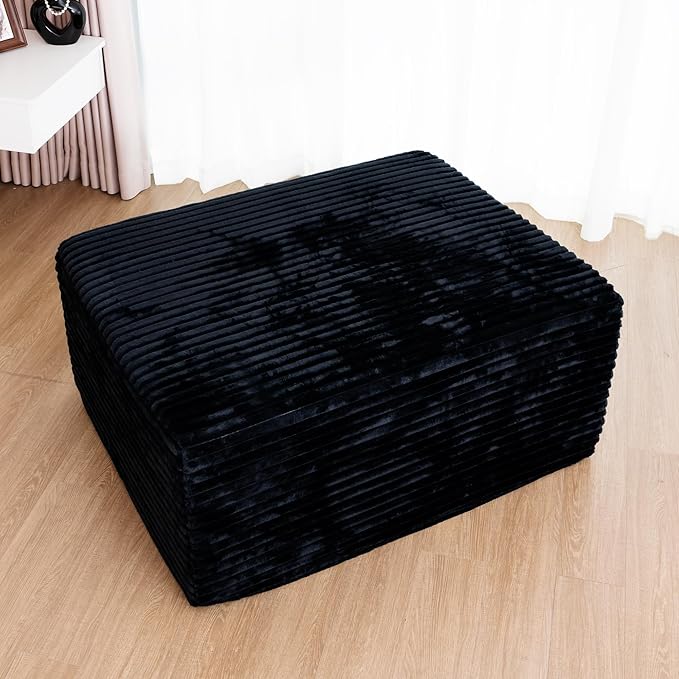 37.4 Plush Corduroy Ottoman Upholstered Cloud Ottoman for Boneless Couch in a Box Modular Sectional Couches for Living Room Compressed Memory Foam No Assembly Require Black