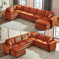 143 Large Modular Sectional Sofa Convertible U - L Shaped 6-Seat Sofa Couch with One Ottoman Chaise and Pillows Sectional Couches Comfy Corduroy Upholstered Sofa Sleeper for Living Room (Orange)