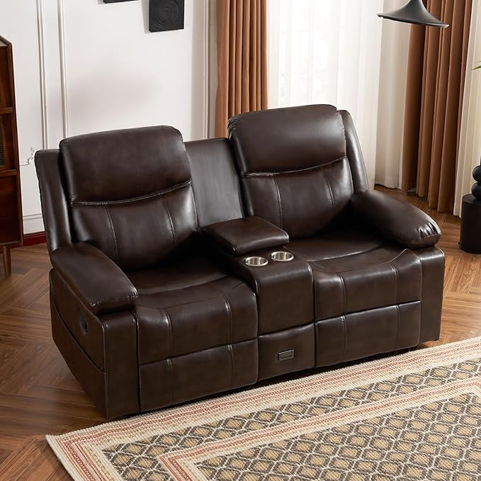 Recliner Sofa Reclining Loveseat Sofa with Massage &amp Heat Reclining Couch with Side Pockets Extra Storage Cup Holders for Living Room