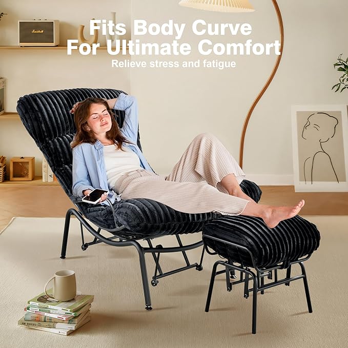 ovios Rocking Chair with Ottoman Glider Recliner with Footrest Lazy Accent Armchair with Comfy Cushion for Living Room Bedroom Office Cloud Plush Corduroy Black